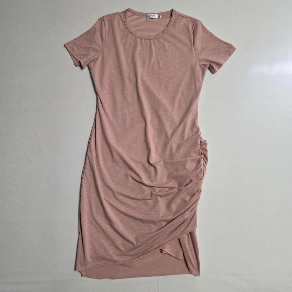 Qearal Pink Short Sleeve Ruched T-Shirt Dress - Size Small